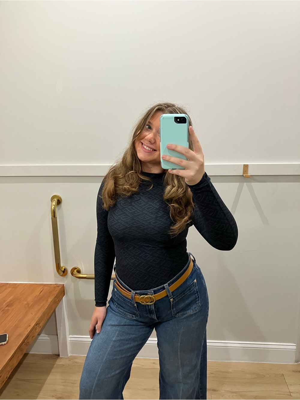 Fendi Black Long-Sleeve Logo-Pattern Bodysuit